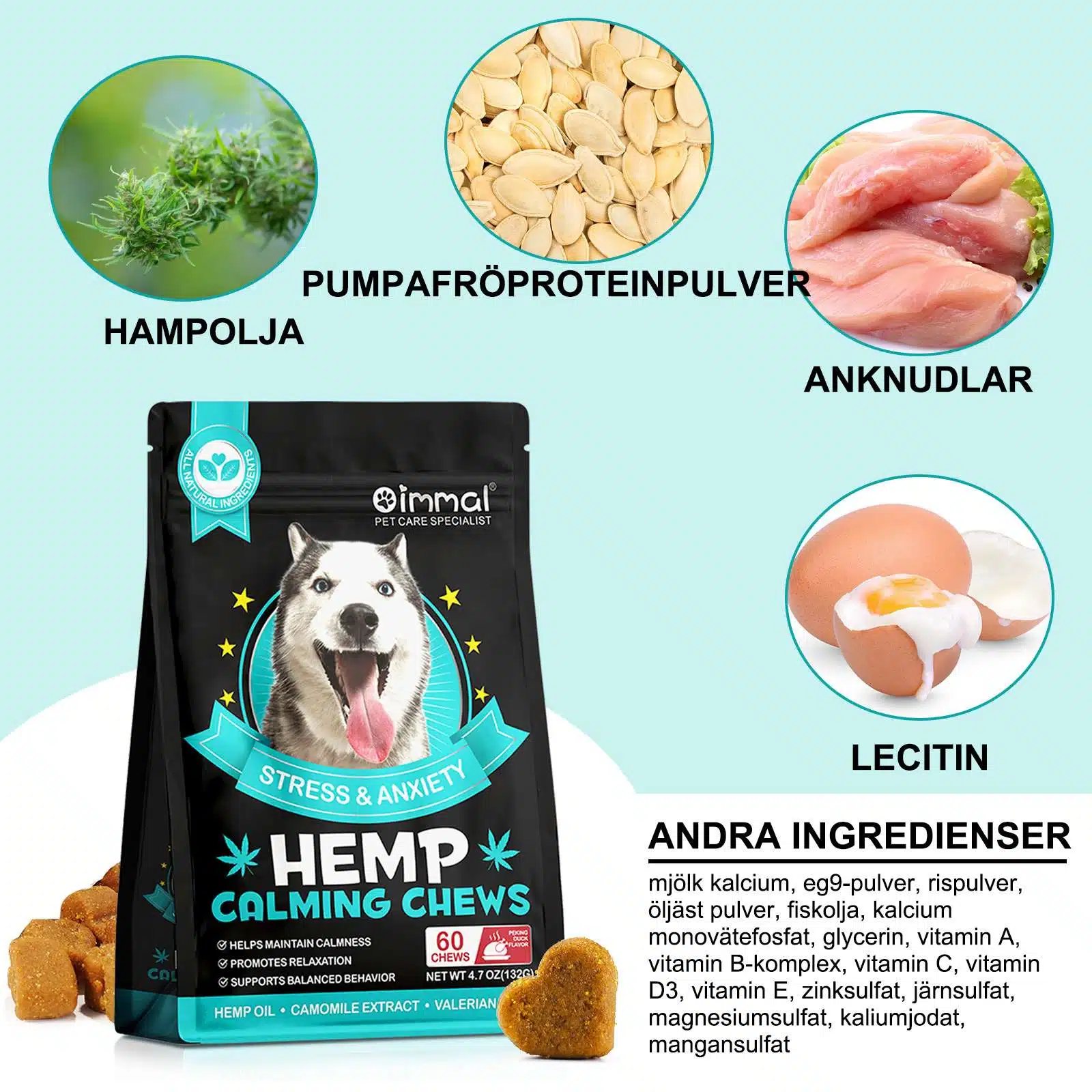 Lugnande godbitar med hampa - 60 st med smak av anka - Bild 4